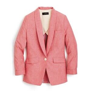 J. Crew Unstructured Cotton Linen Blazer  Women Size 14 Coral Red Pockets Lined